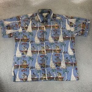 Hawaiian Surfer Theme Button Up Shirt Avi By Kahala‎ Size Xl 100% Cotton